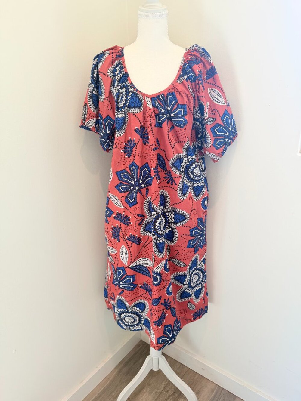 SUNDRY Exploded Floral Puff Sleeve Cotton Midi Dress Size 0